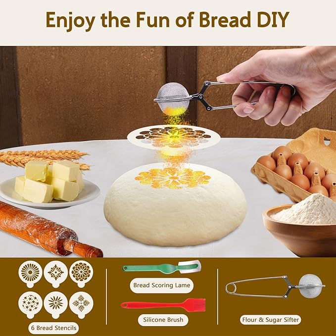 Aliggbent Silicone Banneton Bread Proofing Baskets, 10'' Oval ï¼?9'' Round Foldable Sourdough Bread Baking Supplies 18Pcs Sourdough Starter Kit Easy-to-Clean Proofing Baskets for Sourdough Bread Baking