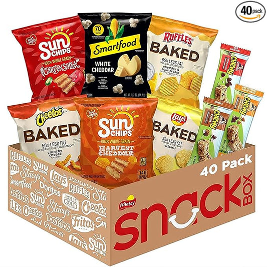 Frito Lay Snack Time Favorites with Baked, Smartfood, Sunchips and Quaker Chewy Granola Bars Variety Pack, (Pack of 40)