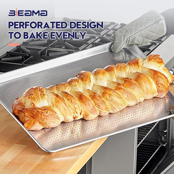 6 Pack Half Size 18" x 13" Aluminum Baking Sheet Pan Perforated, Commercial Bakery Equipment Cookie Sheets, NSF Approved Baking Tray