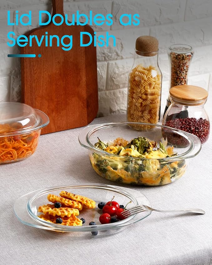 1.8 QT Oval Glass Casserole Dish With Lid, Glass Microwave Casserole Dishes Easy Grab Glass Bakeware with Glass Lid, Glass Dish with Glass Lid