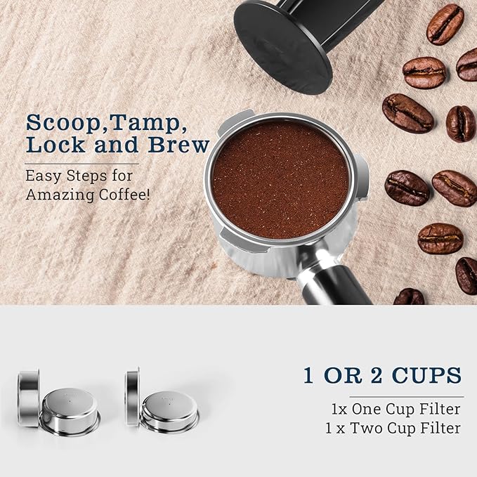 CUSIMAX Espresso Machine 20Bar Compact Espresso Maker with Powerful Steam Wand for Latte & Cappuccino, Stainless Steel Coffee Machine with 34oz Remevable Water Tank