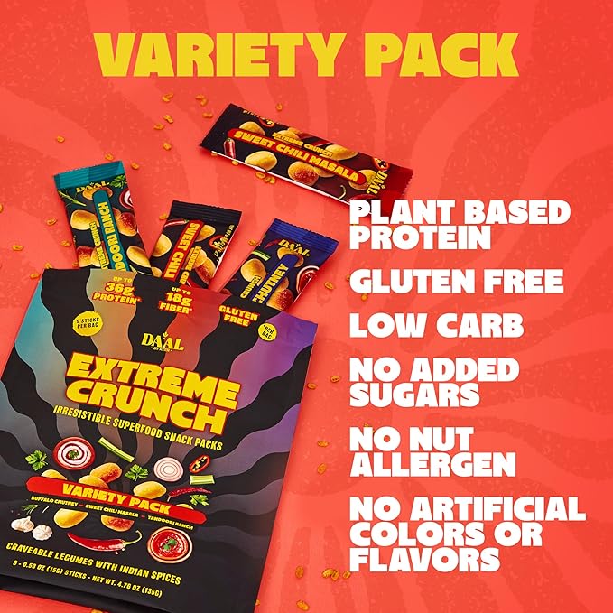 Daal By Keen Crunchy Mung Bean Snacks ??Variety Pack - Plant-Based Protein, High Fiber, Gluten Free & Nut-Free ??Mix into Salads or Enjoy as an On-the-Go Snack - 1 Resealable Pack, 4.76 oz