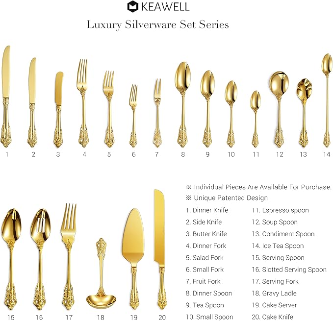 KEAWELL Gorgeous 6.9" Butter Spreader, 18/10 Stainless Steel, Set of 4, Gold Butter Knife