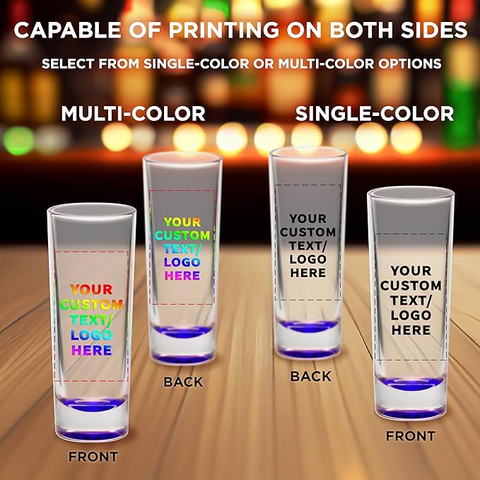 Custom Cordial Shooter Shot Glasses 2 oz. Set of 50, Personalized Bulk Pack - Great for Birthdays, Parties, Indoor & Outdoor Events - Purple