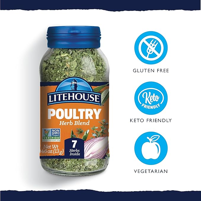 Litehouse Freeze Dried Poultry Herb Blend - Substitute for Fresh Poultry Herb, Jar Contains 7 Herbs, Organic, Poultry Herb Blend Seasoning, Non-GMO, Gluten-Free - 0.46 Ounce 6-Pack