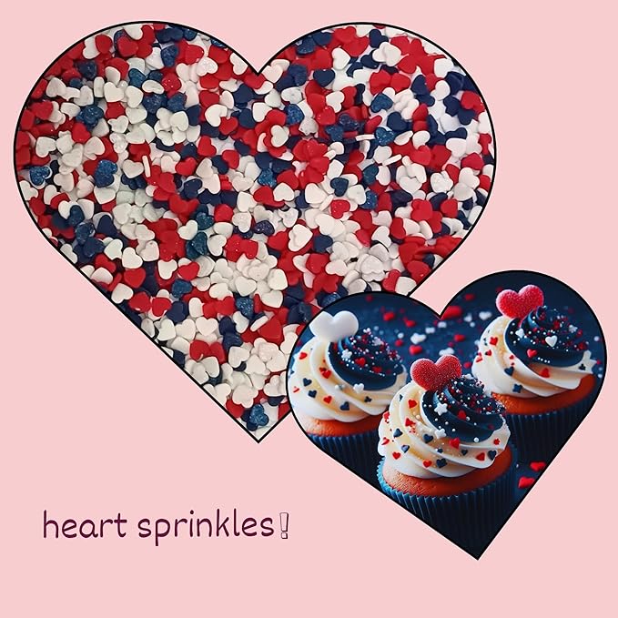 Confect Heart Dessert Sprinkles ??Red, White & Navy Blue | Edible Baking Sprinkles for Cake Decorating, Cookies, Cupcakes & Ice Cream | Vegan, Gluten-Free, Soy-Free, Dairy-Free, Palm Oil-Free- 4.2 Oz