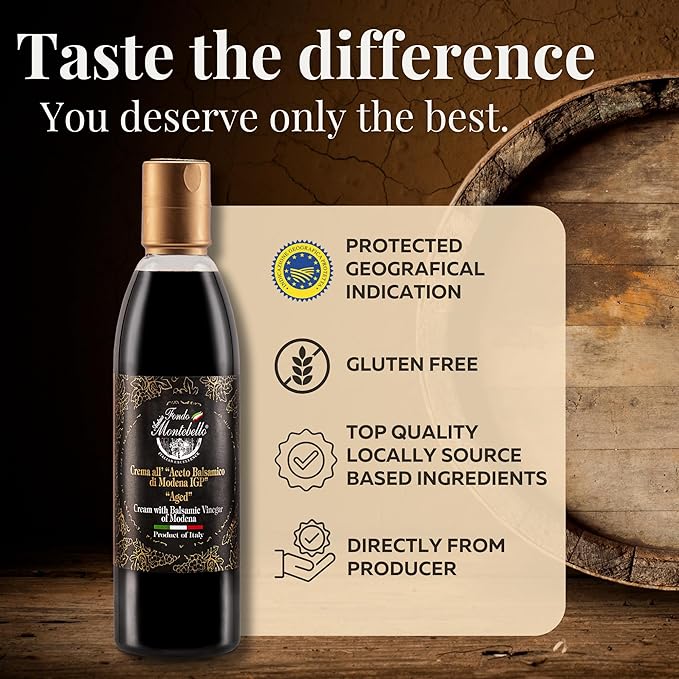 Aged Balsamic Glaze 8.45 fl.oz. (250ml), High Density Balsamic Vinegar Glaze Drizzle, Cream with Balsamic Vinegar of Modena, Sweet Reduction Glaze - Imported from Italy
