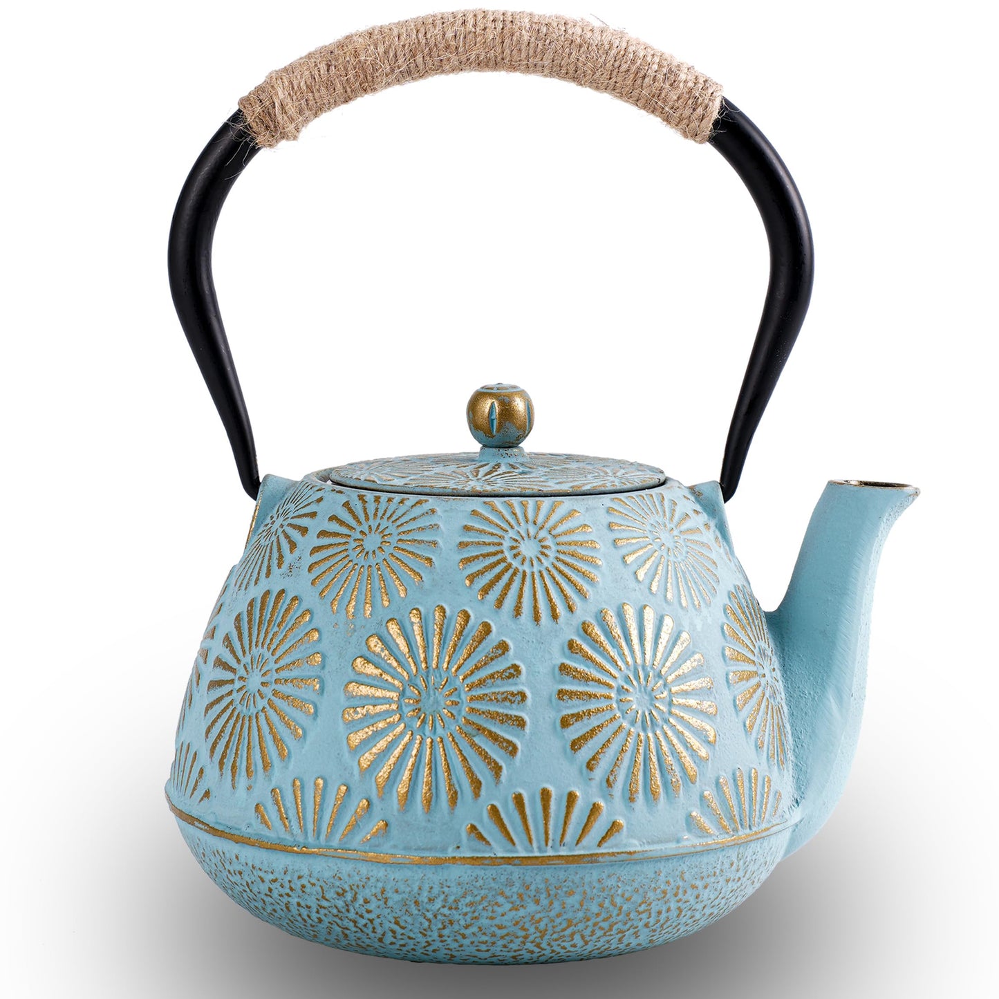 TiwisiTe Cast Iron Teapot 40oz Infuser, Gold Gilt Enamel Lining