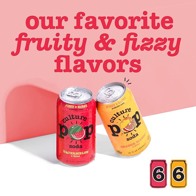 Culture Pop Soda, Fruity Faves Variety Pack, Probiotic Low Sugar Soda, Sparkling Juice Alternative, Non-GMO, Kosher, Gluten-Free, No Stevia (12pk)