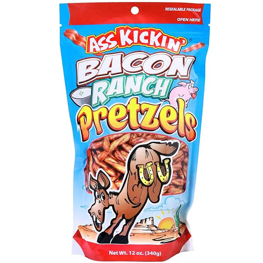 ASS KICKIN??Pretzels 12 Ounce Size Flavor Pack Seasoned Pretzel Twists (12oz, Bacon)