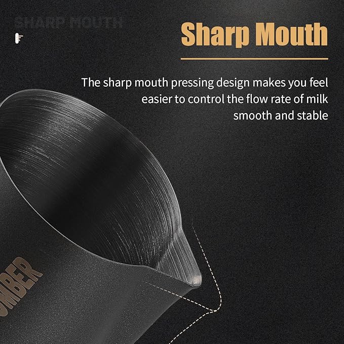 MHW-3BOMBER Milk Frothing Pitcher, 20oz/600ml Milk Frother Cup for Barista, SUS304 Stainless Steel Espresso Steaming Pitchers for Milk/Coffee/Latte Art (Matte Black) P3014B-OS
