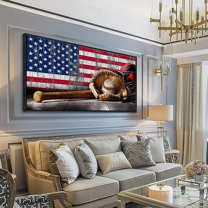 YDYSUNE Large Baseball Wall Art Vintage American Flag Canvas Wall Decor Prints Sports Pictures Paintings for Living Room Office Home Decorations Modern Artwork 29횞58IN