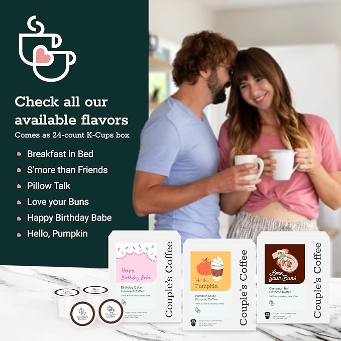 Couple's Coffee K-Cups | Decaf Coffee Pods | Gives Back to Military Families | Pillow Talk | Compatible with K-Cups & Single Serve Brewers | 24 Count