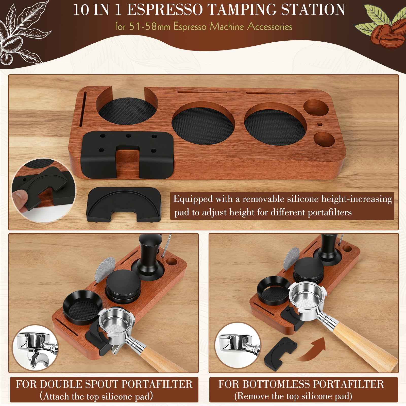 Y-Step 8 Pcs Espresso Accessories Kit, 51mm Espresso Tamper Kit Espresso Tools Barista Kit &