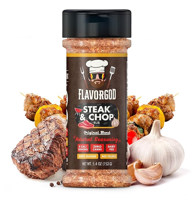 Steak & Chop Rub Seasoning Mix by Flavor God - Premium All Natural & Healthy Spice Blend for Beef, Pork & Vegetables - Kosher, Zero Carbs, Gluten-Free, Vegan & Keto Friendly - Great Flavor Spices and Seasoning Gift