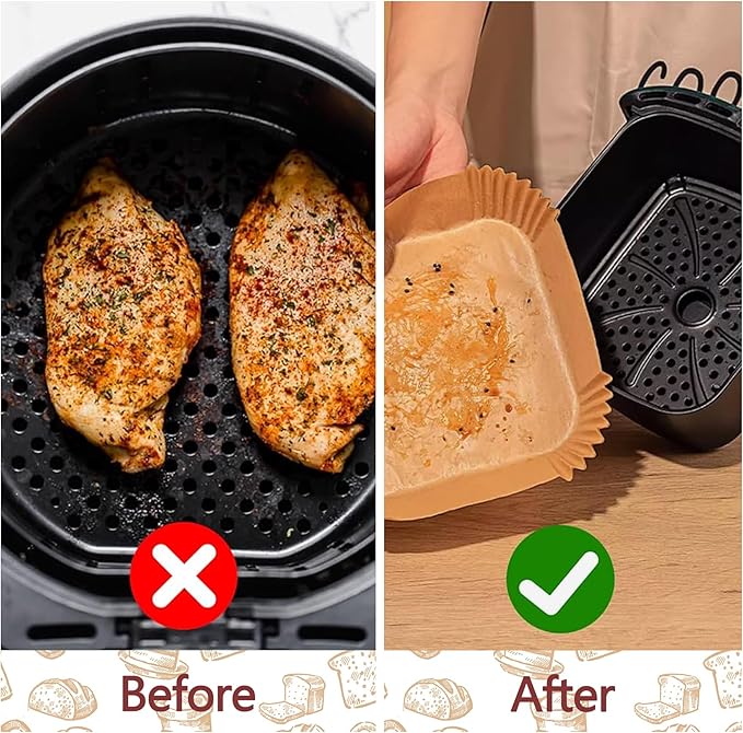 9 Inch Air Fryer Liners, 200 Pack Parchment Paper Sheets for Ninja Air Fryer, Non-Stick, Disposable, Unbleached, Heat Resistant, Fits 5-8 QT Air Fryers, Oil-Free & Healthy Cooking