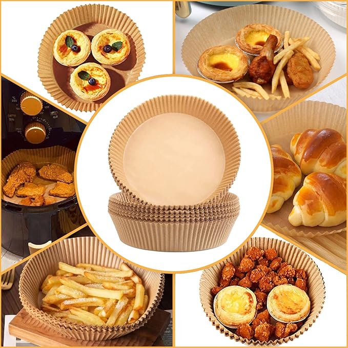 Air Fryer Disposable Paper Liner- 100 Pcs Non Stick Parchment Paper Liner for Air Fryer - Lodgisity Water Proof,Oil-Proof Liners for Baking, Roasting And Microwave (6.3 in x 1.7 in)