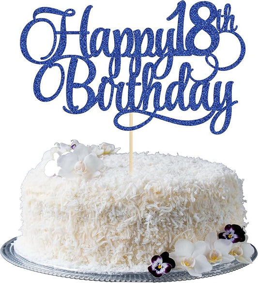 1 Pack Happy 18th Birthday Cake Topper Glitter Number 18 Eighteen Years Old Birthday Cake Pick Decoration for 18th Birthday Celebrating Anniversary Party Supplies Blue
