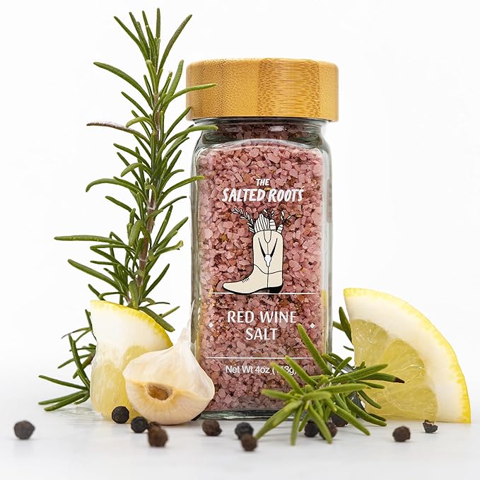 The Salted Roots - Red Wine Salt - Bold & Smoky Seasoning - Infused with Red Wine, Peppercorn, Garlic & Lemon - Perfect for Grilled Meats & Gourmet Dishes - 4oz