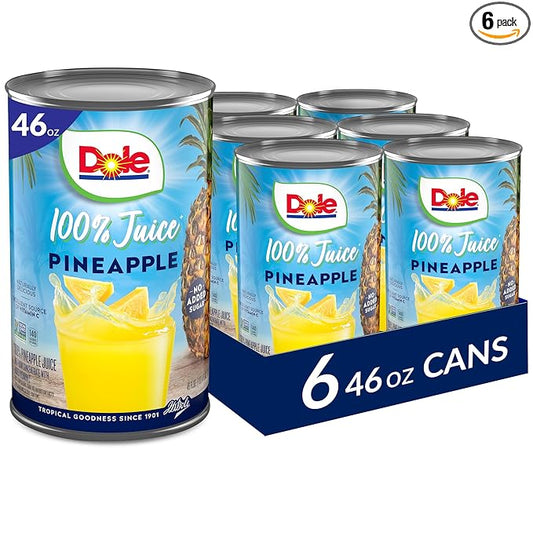 Dole 100% Pineapple Juice - Dole Canned Juice - No Sugar Added - 46 fl oz Cans - 6 Pack