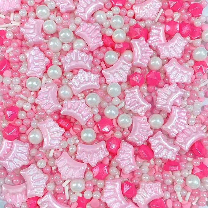 Sentovac Pink Crown Sprinkle Edible Princess Cake Decorations Sprinkle for Cake Cupcake Topper Cookie Baking Decorations Wedding Party Valentine Birthday Supplies