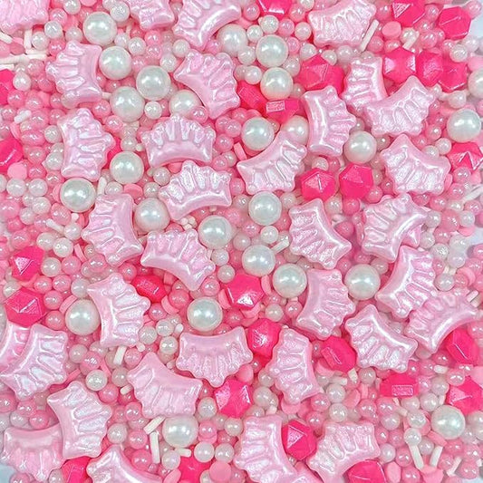 Sentovac Pink Crown Sprinkle Edible Princess Cake Decorations Sprinkle for Cake Cupcake Topper Cookie Baking Decorations Wedding Party Valentine Birthday Supplies