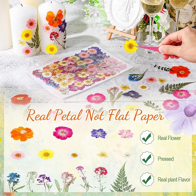 96 Pcs Natural Dried Pressed Flowers for Cake Topper Decorating Cupcake Toppers Cocktails Resin Jewelry Making DIY Art Crafts