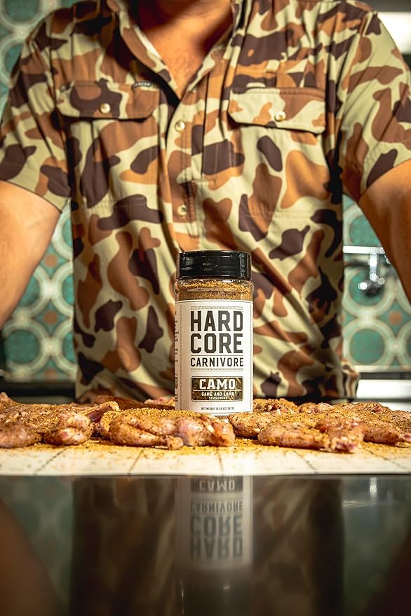 Hardcore Carnivore Camo - Wild Game and Lamb Seasoning (10.5 oz Shaker) Bold Texas-Made Spice Blend for Venison, Elk, Duck, Lamb and More