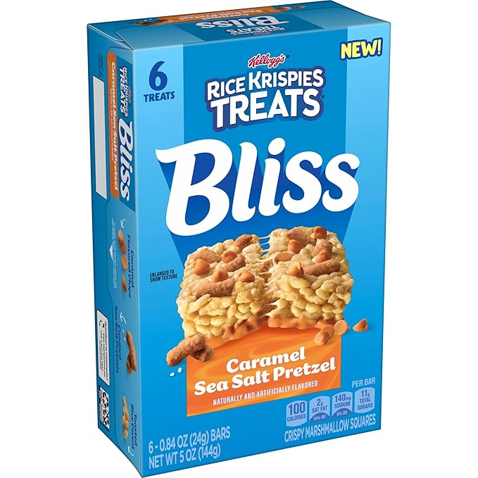 Rice Krispies Treats Bliss Crispy Marshmallow Squares, Snack Bars, Caramel Sea Salt Pretzel (6 Boxes, 36 Bars)