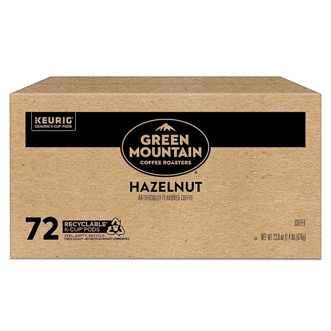 Green Mountain Coffee Roasters Hazelnut Keurig Single-Serve K-Cup pods, Light Roast Coffee, 72 Count