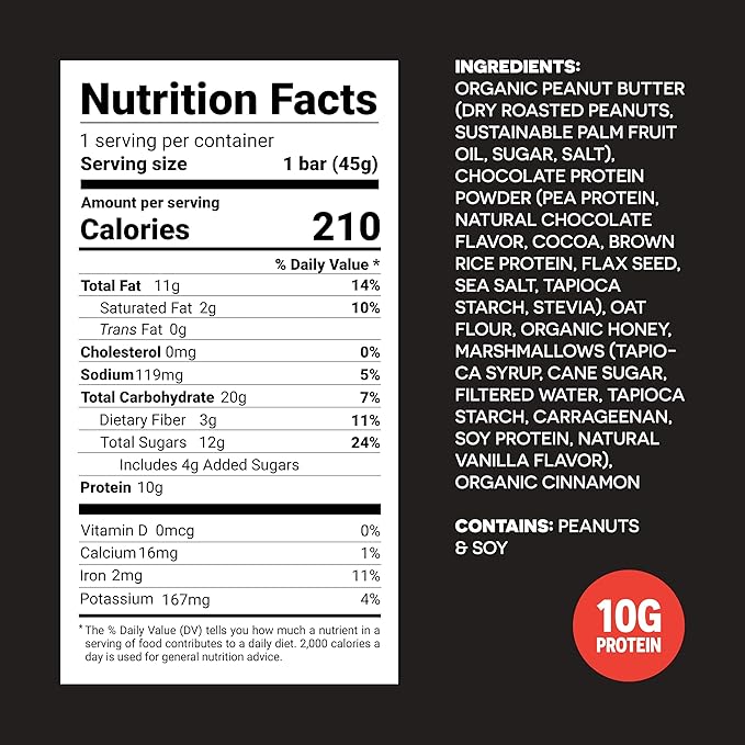 FROPRO Snack Bars - Plant Powered Peanut Butter Protein Bars. All-Natural, Gluten-Free, Dairy-Free, Egg-Free, & Non-GMO | Toasted Mallow, 12 Pack