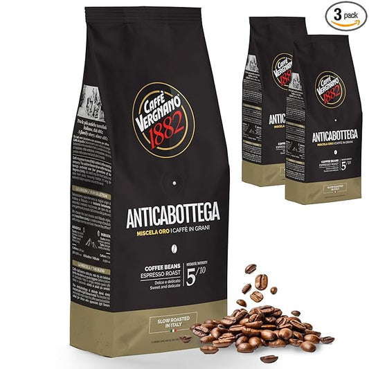Caffe Vergnano 1882 Antica Bottega Whole Bean Arabica Medium Roast Espresso - Italian Coffee Beans Chocolate, Nuts and Caramel Notes, Intensity 5/10, 3.3 lbs