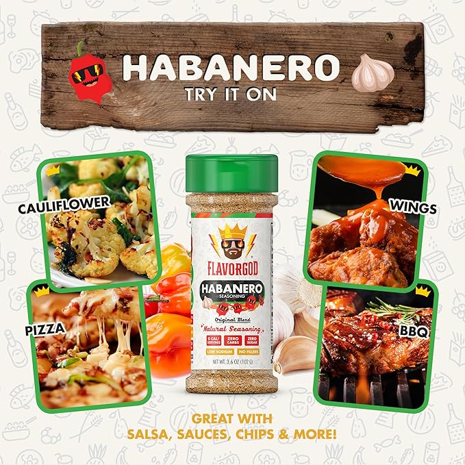 Habanero Seasoning Mix by Flavor God - Premium All Natural & Healthy Spice Blend for Burritos, Tacos, Seafood & Chicken - Kosher, Low Sodium, Dairy-Free, Vegan & Keto Friendly