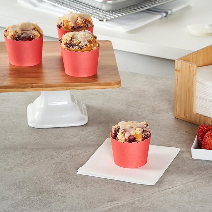 Panificio 3 Ounce Cupcake Wrappers, 200 Scalloped Baking Cups - Oven-Ready, Greaseproof, Red Paper Cupcake Liners, Disposable, For Birthdays, Baby Showers, Or Weddings - Restaurantware
