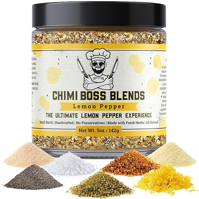 Lemon Pepper Seasoning by Chimi Boss Blends, 5oz ??Bold Zesty Citrus & Cracked Pepper Spice Blend, ??Gourmet All-Natural Rub for Chicken, Fish, Veggies, Grilling, Air Fryer & Everyday Cooking