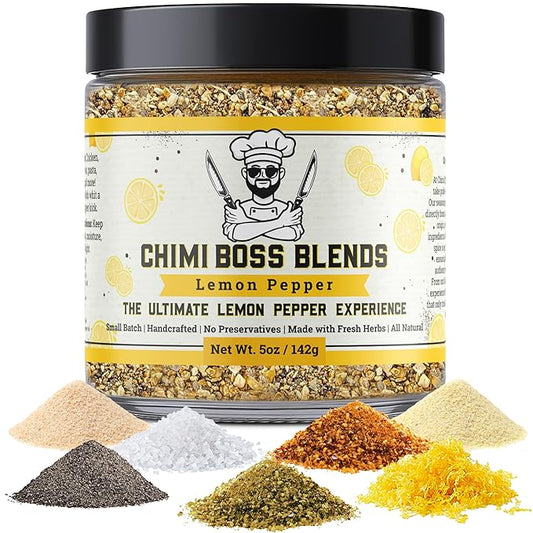 Lemon Pepper Seasoning by Chimi Boss Blends, 5oz ??Bold Zesty Citrus & Cracked Pepper Spice Blend, ??Gourmet All-Natural Rub for Chicken, Fish, Veggies, Grilling, Air Fryer & Everyday Cooking