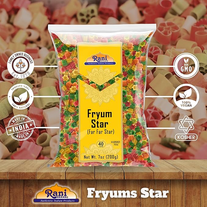 Rani Far Far/Fryums (Wheat & Tapioca Pellet) Star Shape 7oz (200g) ~ Vegan, Kosher, Uncooked, Used to Make Papad, Bhungra/Chip Snack