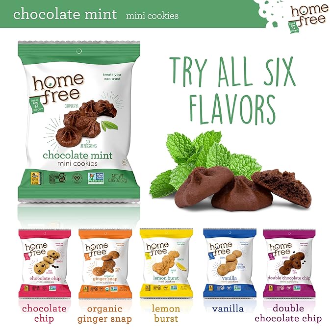 Homefree Treats You Can Trust Gluten Free Mini Cookies, Single Serve, Chocolate Mint, 0.95 Ounce (Pack of 10)