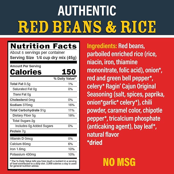 Ragin Cajun Red Beans and Rice 8oz (Pack of 1) - Easy, Authentic, and Delicious - No MSG Added - Seasoned for Authentic Flavor - Innovative and Delicious