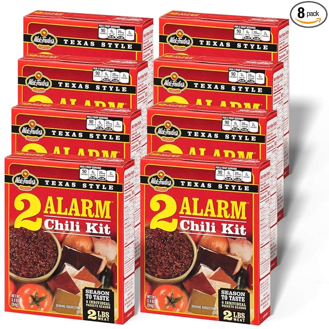 Wick Fowler's 2-Alarm Chili Kit, Texas Style Chili Seasoning Mix with Individual Packs of Spices, 3.3oz Box (Pack of 8)