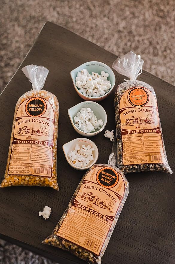 Amish Country Popcorn | 3-1 lb Bags | Variety Set | Midnight Blue, Rainbow, & Medium Yellow Popcorn Kernels | Old Fashioned, Non-GMO and Gluten Free (3-1 lb Bags)