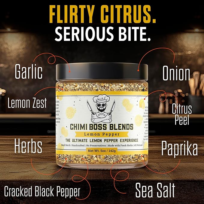 Lemon Pepper Seasoning by Chimi Boss Blends, 5oz ??Bold Zesty Citrus & Cracked Pepper Spice Blend, ??Gourmet All-Natural Rub for Chicken, Fish, Veggies, Grilling, Air Fryer & Everyday Cooking