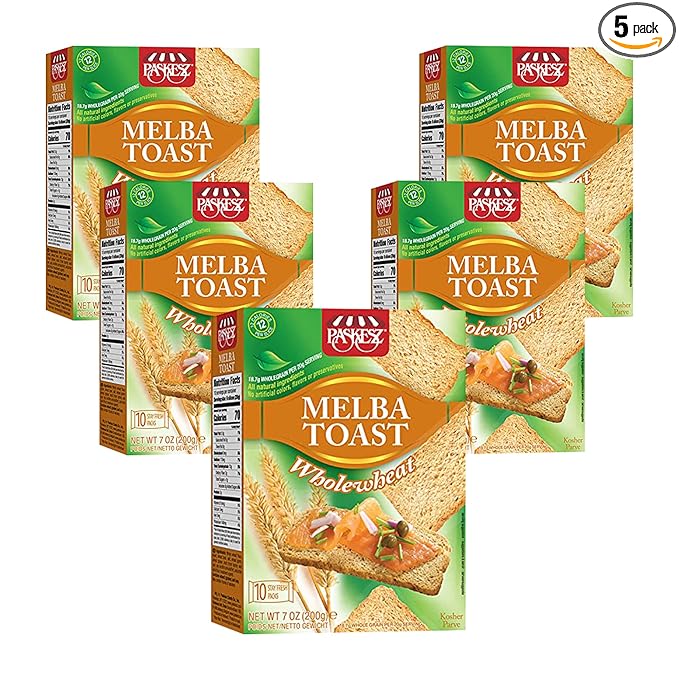 Only Kosher Candy Melba Toast Flatbread Crackers Classic Whole Wheat Kosher Parve with No Artificial Flavor, Fresh Natural Ingredients, Kosher Certified Delicious Snack Crackers (Pack of 5)
