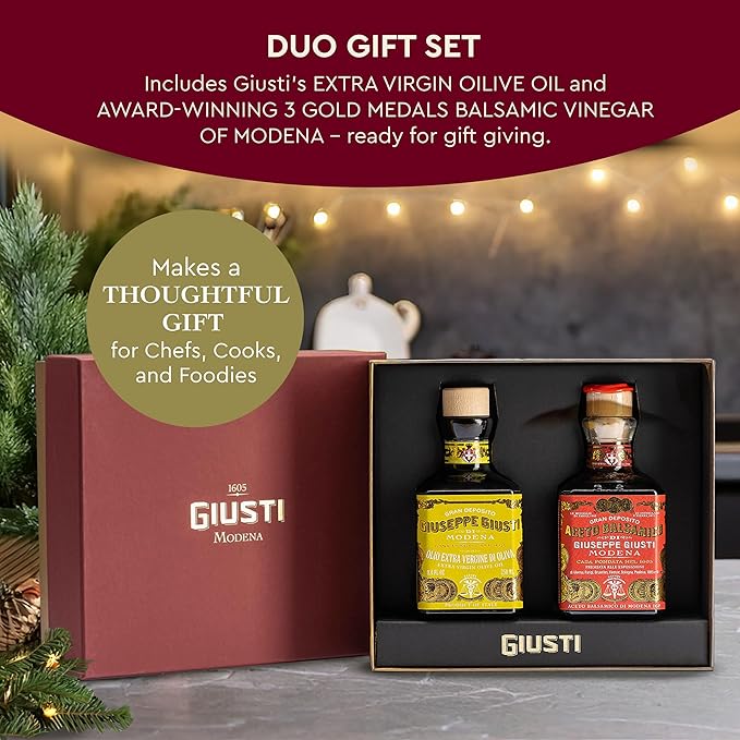Giuseppe Giusti Balsamic Vinegar of Modena and Extra Virgin Olive Oil Set??Gran Deposito Aceto Balsamico di Modena IGP, Cold Pressed Oil and Vinegar Gift Set From Italy ??2 x 8.45 fl oz (2 x 250 ml)