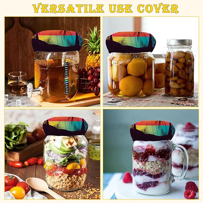 Tropical Palm Cloth Covers for Sourdough Starter Jars, Tree Sunset Heat Preservation to Increase Fermentation for Bread Sewn Cloth Cover for Sourdough Starterç«? Packç«?,<div>