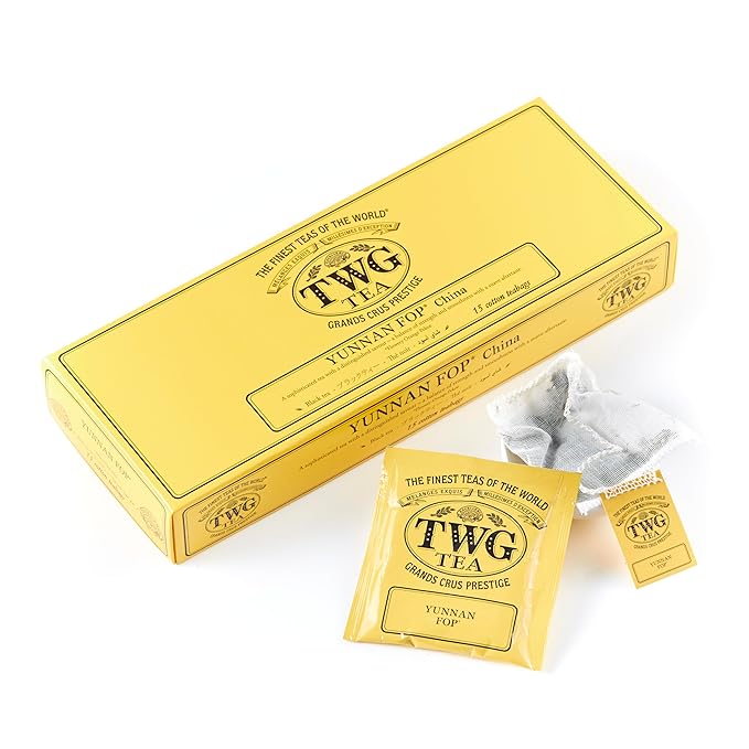 TWG Tea | Yunnan FOP | Black Tea | Earthy Suave Aftertaste | 15 Hand Sewn Cotton Teabags | Gift Set