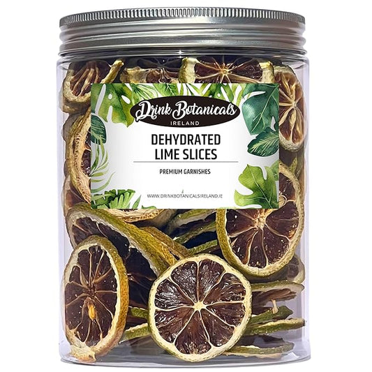 Dehydrated Dried Lime Slices Wheels | 50 + Servings Approx. | 100% Natural No Added Sugars | Cocktails, Wreath Making, Tea, Cakes, Garnish Decoration | Limes For Cocktails | PET Jar |4.9 OZ, 140 Grams