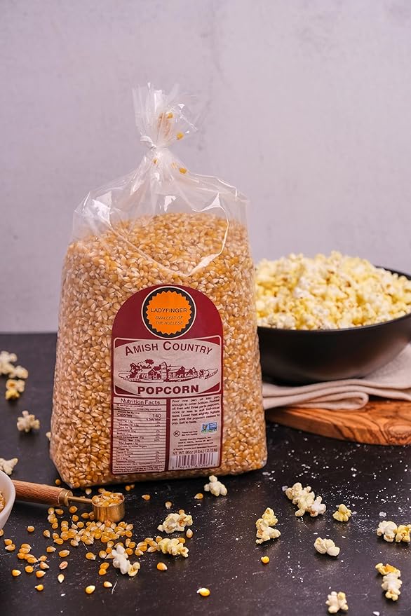 Amish Country Popcorn Ladyfinger Popcorn Kernels, 6LB Bag ??Non-GMO, Gluten Free, Hulless, Old Fashioned Popcorn