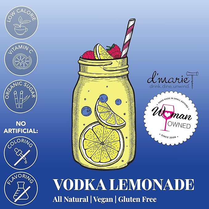 Frozen Cocktail Drink Mix - Makes 10 Slushies - Vodka Lemonade Drink Powder Pouches for Alcohol - All Natural Low Sugar Mixer, No Blender Needed