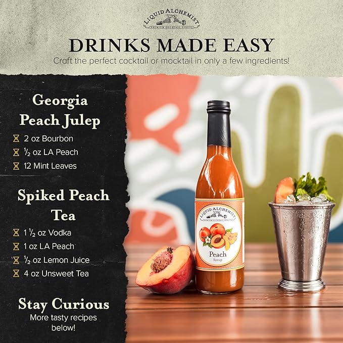 Liquid Alchemist Peach Syrup for Drinks - Real Ingredients Make the Perfect Summer Cocktail or Margarita Mix - Our Peach Flavoring Syrup is Non-GMO & Vegan (25.4 oz)